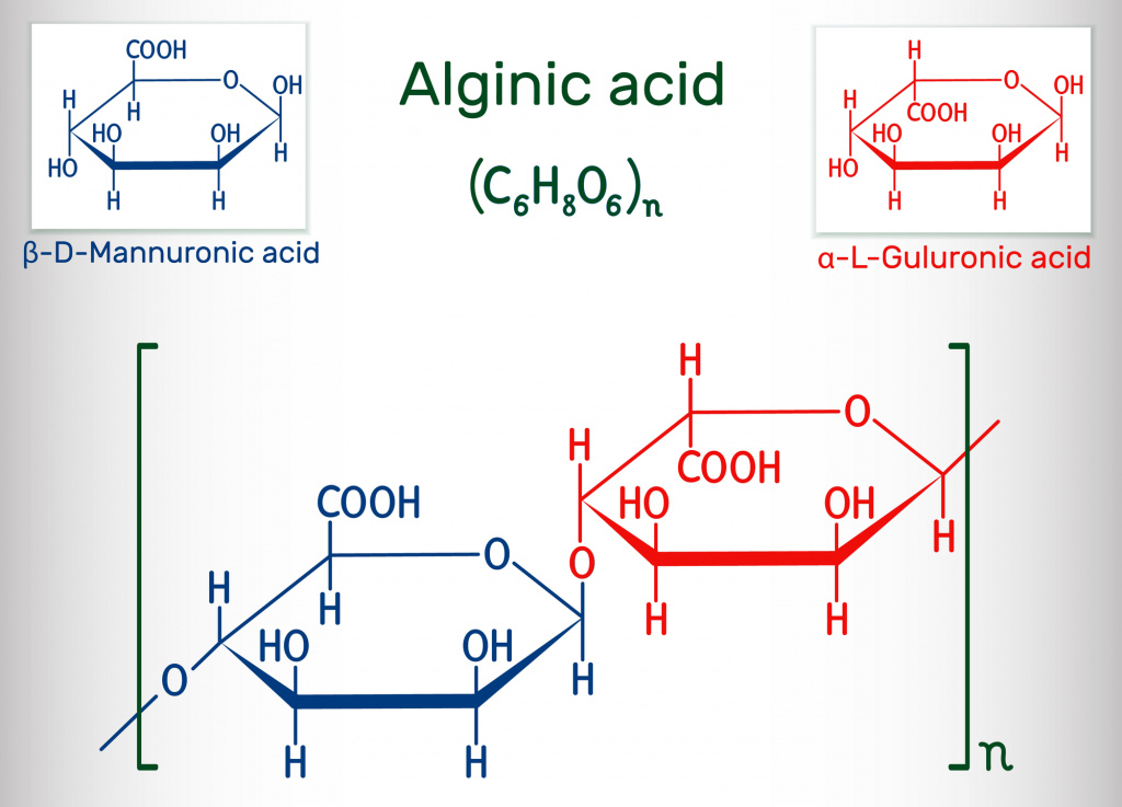 С химической точки зрения это вещество относится к высокомолекулярным углеводам — полисахаридам Альгинат — это соль альгиновой кислоты